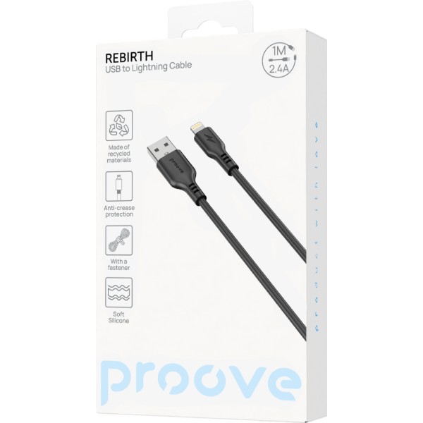 Фото - Кабель синхронизації даних Proove Rebirth Lightning 2.4A 1m Black (CCRE60001101)